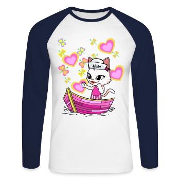 Cat Adventure Children Child Boat Holidays Summer - Unisex Long Sleeve Baseball T-Shirt - white/navy - Front - Nik (191cm)