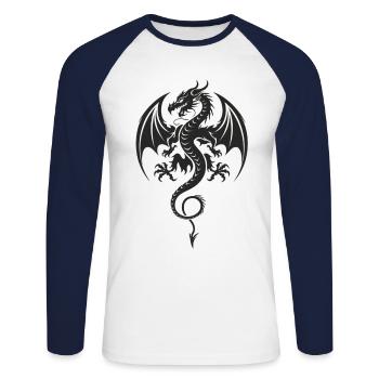 Tribal Dragon Tattoo Style - Unisex Long Sleeve Baseball T-Shirt - white/navy - Front - Nik (191cm)