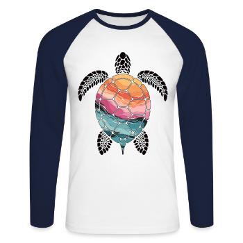 Turtle with Waves - Colors of the Ocean - Unisex Long Sleeve Baseball T-Shirt - white/navy - Front - Nik (191cm)