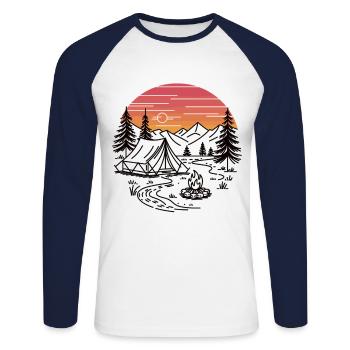 Enjoy nature – camping time - Unisex Long Sleeve Baseball T-Shirt - white/navy - Front - Nik (191cm)