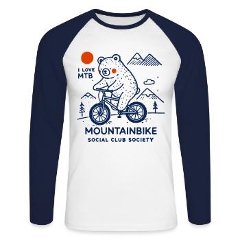 Cycling Adventure with Bear Mountain Bike Social Club - Unisex Long Sleeve Baseball T-Shirt - white/navy - Front - Nik (191cm)