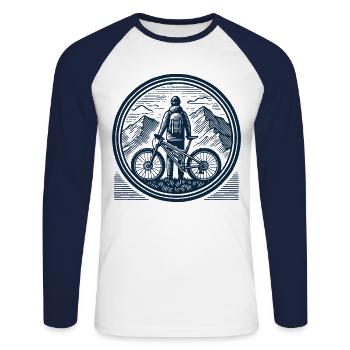 Mountainbike Abenteuer Fahrrad Natur Retro - Unisex Baseballshirt langarm - Weiß/Navy - Vorne - Nik (191cm)