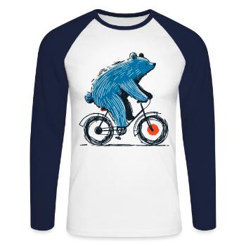 Bicycle adventure with bear on two-wheeler - Unisex Long Sleeve Baseball T-Shirt - white/navy - Front - Nik (191cm)