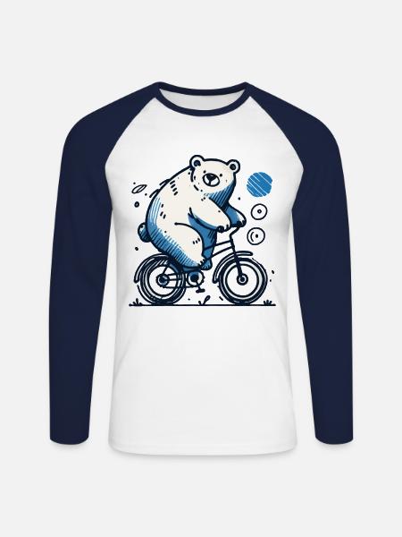 Fahrrad Bär Illustration Für Fahrradliebhaber - Unisex Baseballshirt langarm - Weiß/Navy
