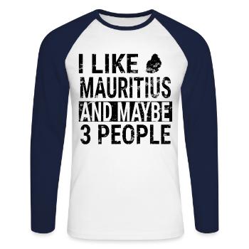 Mauritius Urlaub Design Idee - Unisex Baseballshirt langarm - Weiß/Navy - Vorne - Nik (191cm)