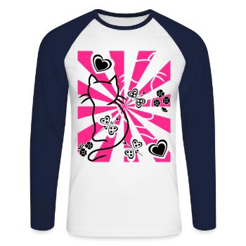 Retro Cats Cat Vintage Old School - Unisex Long Sleeve Baseball T-Shirt - white/navy - Front - Nik (191cm)