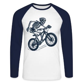 VTT Vélo Rétro Vélo Style Squelette - T-shirt baseball manches longues Homme - blanc/marine - Devant - Nik (191cm)
