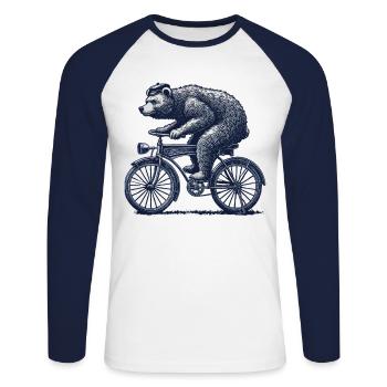 Bear on bike pour les amateurs de vélo - T-shirt baseball manches longues Homme - blanc/marine - Devant - Nik (191cm)