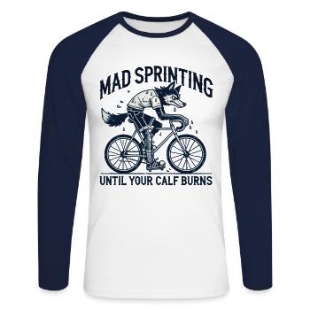 Mad Sprint Vélo Loup Veau Brûle - T-shirt baseball manches longues Homme - blanc/marine - Devant - Nik (191cm)