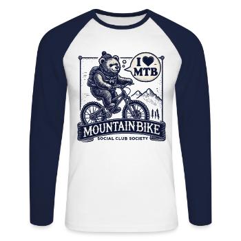 Vélo Rétro VTT Ours Amateur de Vélo - T-shirt baseball manches longues Homme - blanc/marine - Devant - Nik (191cm)