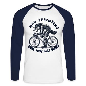 Vélo de sprint fou jusqu’à ce que votre jambe apporte - T-shirt baseball manches longues Homme - blanc/marine - Devant - Nik (191cm)