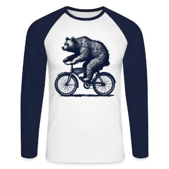 Bear on Bicycle for Cyclist Humor - Unisex Long Sleeve Baseball T-Shirt - white/navy - Front - Nik (191cm)