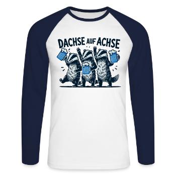 Dachse Auf Achse Party Crew Junggesellenabschied - Unisex Baseballshirt langarm - Weiß/Navy - Vorne - Nik (191cm)