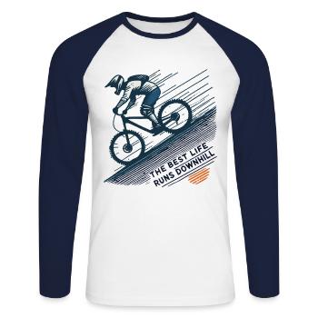 Bicycle Downhill Adventure Retro Style - Unisex Long Sleeve Baseball T-Shirt - white/navy - Front - Nik (191cm)