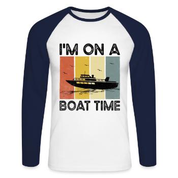 Ich bin auf einem Boot Zeit Paddelboot - Unisex Baseballshirt langarm - Weiß/Navy - Vorne - Nik (191cm)