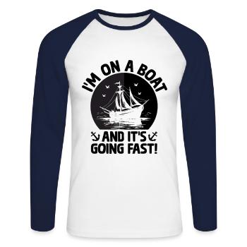 Je suis sur un bateau et il va vite Pédalo - T-shirt baseball manches longues Homme - blanc/marine - Devant - Nik (191cm)