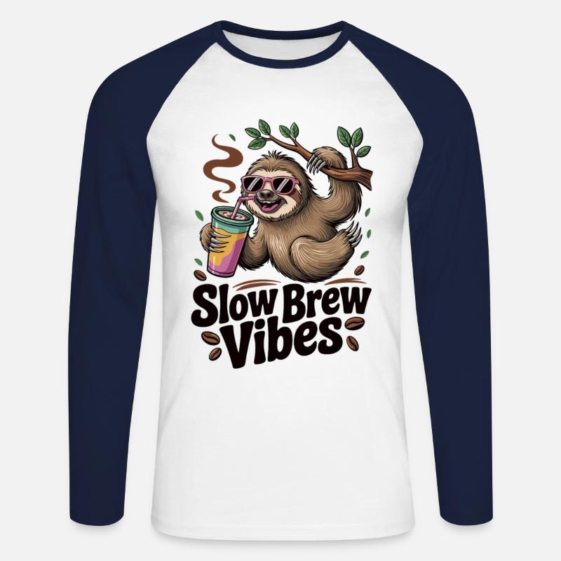 Slow Brew – Faultier-Style - Unisex Baseballshirt langarm - Weiß/Navy