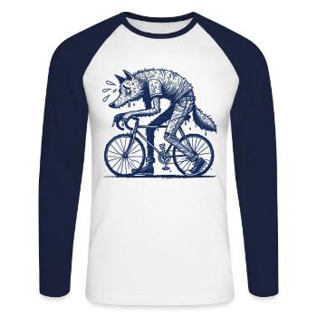 Bicycle Wolf Creative Cycling Design - Unisex Long Sleeve Baseball T-Shirt - white/navy - Front - Nik (191cm)