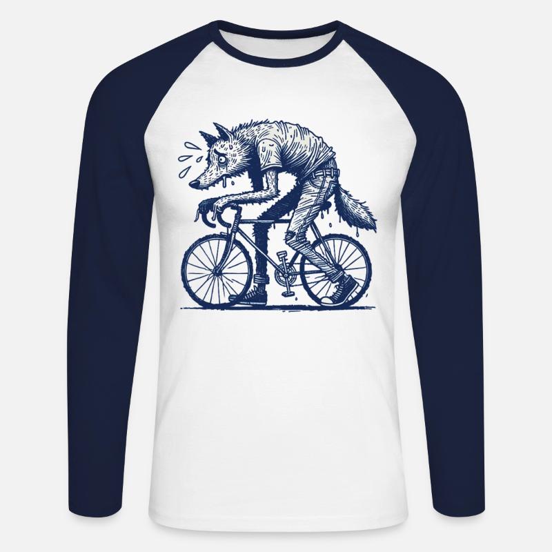 Bicycle Wolf Creative Cycling Design - Unisex Long Sleeve Baseball T-Shirt - white/navy