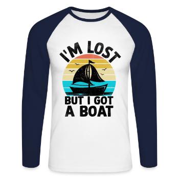 Je suis perdu mais j’ai un bateau Pédalo - T-shirt baseball manches longues Homme - blanc/marine - Devant - Nik (191cm)