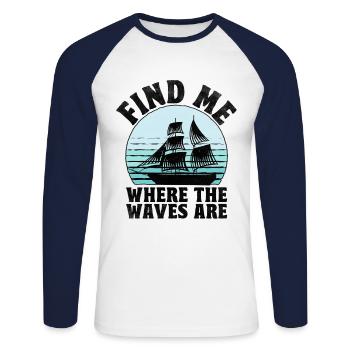 Trouve-moi où les vagues sont Pédalo - T-shirt baseball manches longues Homme - blanc/marine - Devant - Nik (191cm)