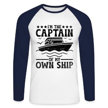 Je suis le capitaine de mon propre bateau à rames - T-shirt baseball manches longues Homme - blanc/marine - Devant - Nik (191cm)