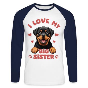 I love my big sister Rottweiler enfant bébé chien - T-shirt baseball manches longues Homme - blanc/marine - Devant - Nik (191cm)