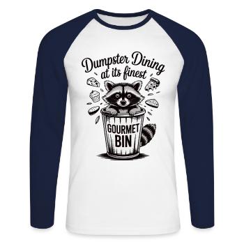 Waschbär im Feinschmecker-Modus - Unisex Baseballshirt langarm - Weiß/Navy - Vorne - Nik (191cm)