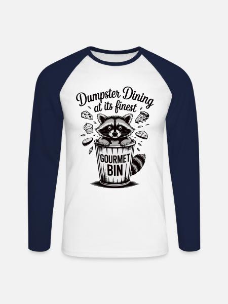 Waschbär im Feinschmecker-Modus - Unisex Baseballshirt langarm - Weiß/Navy