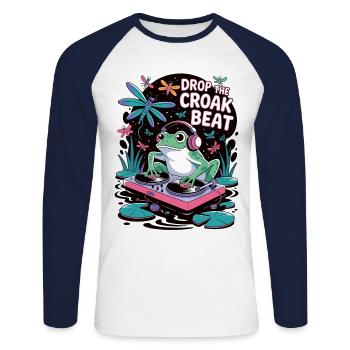 Drop the Croak Beat! Tanz mit dem Frosch - Unisex Baseballshirt langarm - Weiß/Navy - Vorne - Nik (191cm)