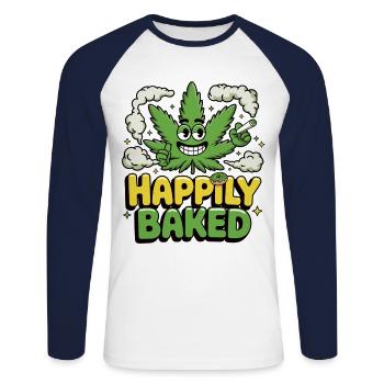 Design stoner avec feuille de cannabis - T-shirt baseball manches longues Homme - blanc/marine - Devant - Nik (191cm)