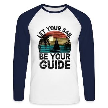 Laissez votre voile être votre guide Pédalo - T-shirt baseball manches longues Homme - blanc/marine - Devant - Nik (191cm)