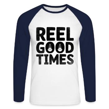 Reel Good Times Paddelboot - Unisex Baseballshirt langarm - Weiß/Navy - Vorne - Nik (191cm)