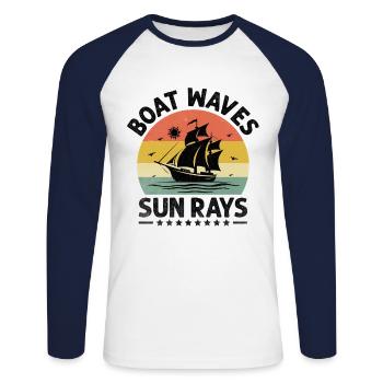 Boot Wellen Sonnenstrahlen Paddelboot - Unisex Baseballshirt langarm - Weiß/Navy - Vorne - Nik (191cm)