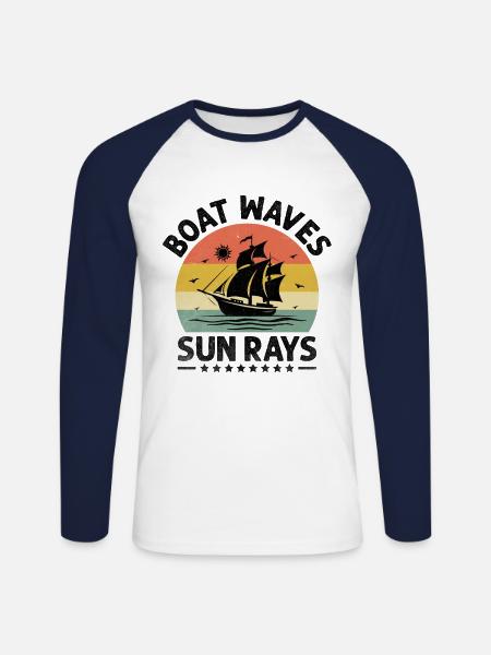 Boot Wellen Sonnenstrahlen Paddelboot - Unisex Baseballshirt langarm - Weiß/Navy