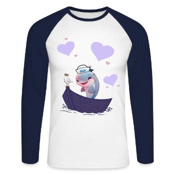 Dolphin Boat Fish Fish Kids Child - Unisex Long Sleeve Baseball T-Shirt - white/navy - Front - Nik (191cm)