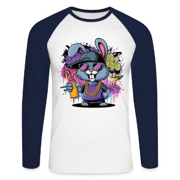 Lapin graffiti avec style - T-shirt baseball manches longues Homme - blanc/marine - Devant - Nik (191cm)