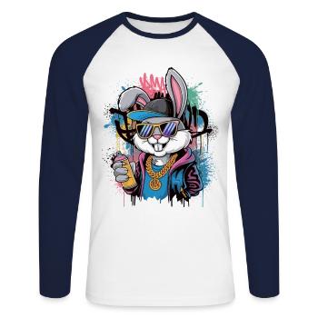 Hip-Hop Bunny Street Design - Unisex Long Sleeve Baseball T-Shirt - white/navy - Front - Nik (191cm)