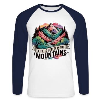 Natur lieben – Berge erleben - Unisex Baseballshirt langarm - Weiß/Navy - Vorne - Nik (191cm)