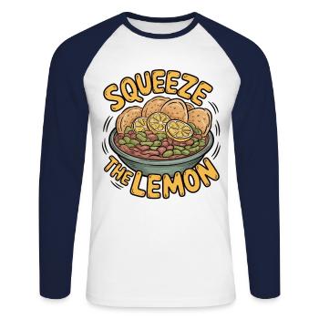 Squeeze the Lemon – Lemon Style - Unisex Long Sleeve Baseball T-Shirt - white/navy - Front - Nik (191cm)