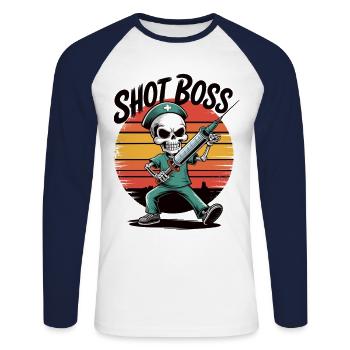 Spritzenboss Krankenpfleger Shirt - Unisex Baseballshirt langarm - Weiß/Navy - Vorne - Nik (191cm)