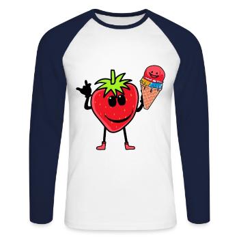 Erdbeerer Erdbeere Eis Eiscrem Eiskrem Kinder - Unisex Baseballshirt langarm - Weiß/Navy - Vorne - Nik (191cm)