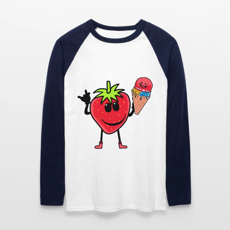 Erdbeerer Erdbeere Eis Eiscrem Eiskrem Kinder Unisex Baseballshirt langarm