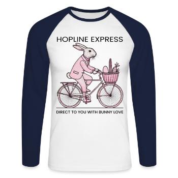 Easter HOPLINE EXPRESS Retro Bunny - Unisex Long Sleeve Baseball T-Shirt - white/navy - Front - Nik (191cm)