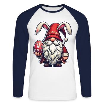 Gnome de Pâques avec œuf et oreilles de lapin - T-shirt baseball manches longues Homme - blanc/marine - Devant - Nik (191cm)