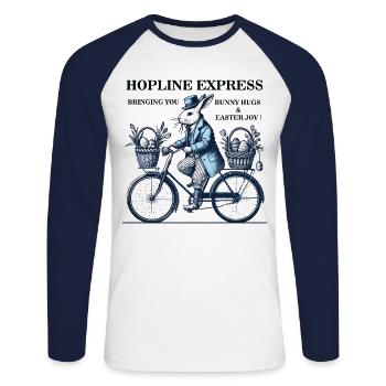 Pâques HOPLINE EXPRESS Esthétique rétro vintage - T-shirt baseball manches longues Homme - blanc/marine - Devant - Nik (191cm)