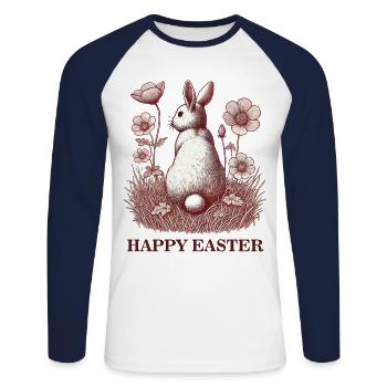 Ostern Hase Blumen Vintage Retro Charme - Unisex Baseballshirt langarm - Weiß/Navy - Vorne - Nik (191cm)