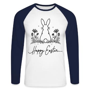 Easter Retro Bunny Flowers Vintage Aesthetic - Unisex Long Sleeve Baseball T-Shirt - white/navy - Front - Nik (191cm)
