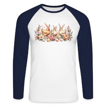 Poulets rétro de Pâques avec oreilles de lapin de Pâques - T-shirt baseball manches longues Homme - blanc/marine - Devant - Nik (191cm)