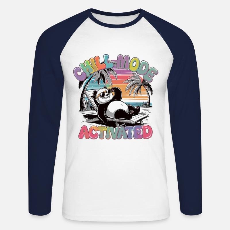 Chillender Panda im Urlaubsmodus - Unisex Baseballshirt langarm - Weiß/Navy
